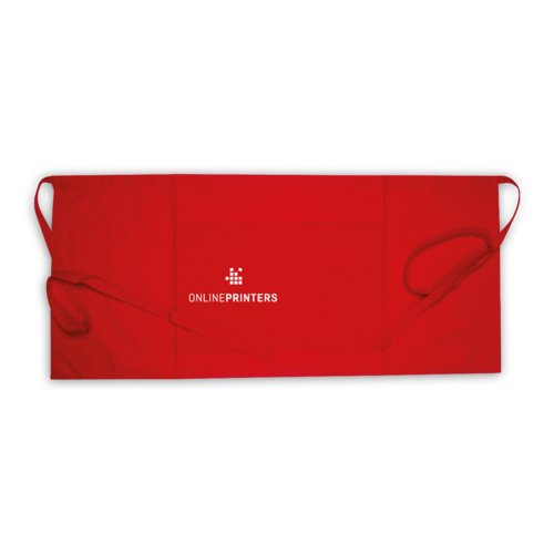 Rood katoenen schort met lange banden.