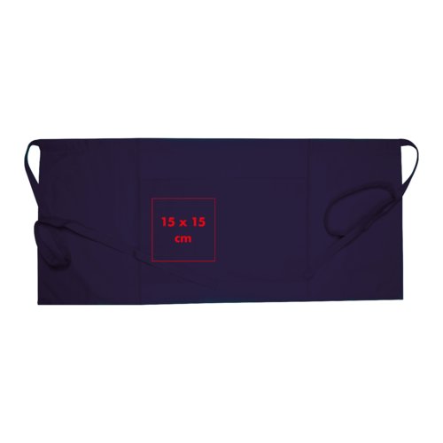 Blauw katoenen schort met lange banden.
