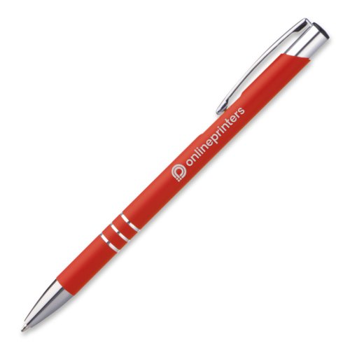 Rode metalen balpen met clip en drukknop.