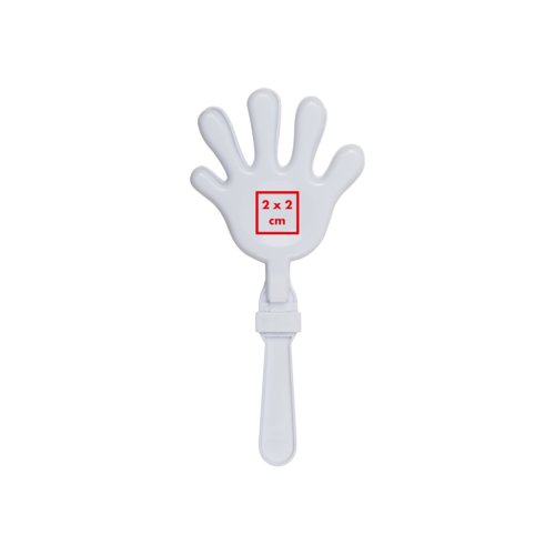 Witte handklapper met handvat.