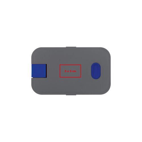 Grijze plastic lunchbox met sluiting.