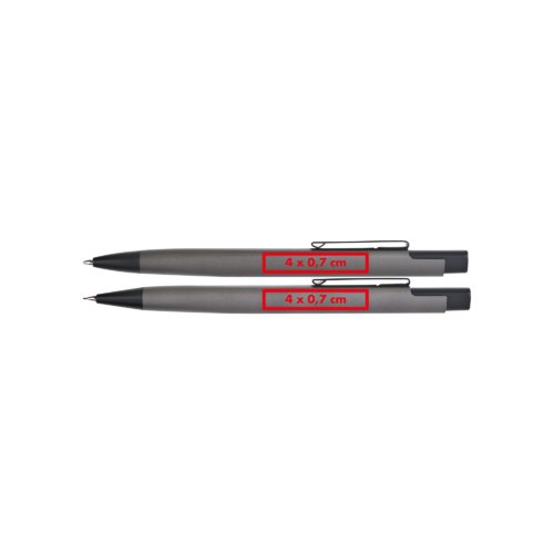 Metalen schrijfset met balpen en rollerballpen.