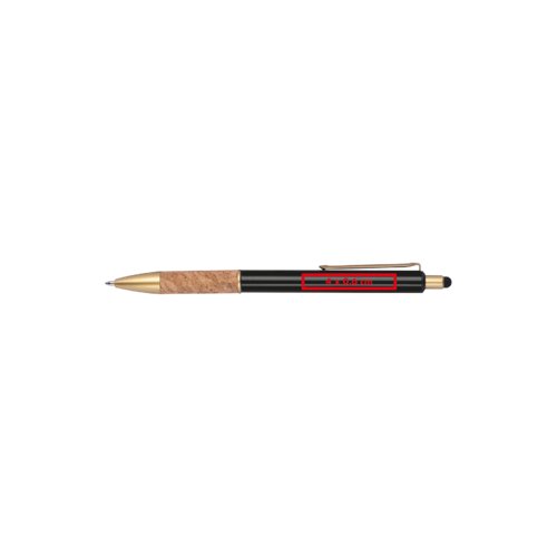 Metalen balpen met kurkdetails, clip en touchscreen stylus.