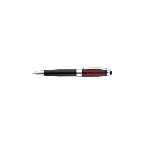 Zwarte metalen balpen met touchfunctie en clip.