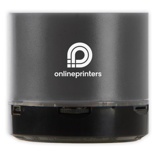 Grijze Bluetooth speaker met patroon.