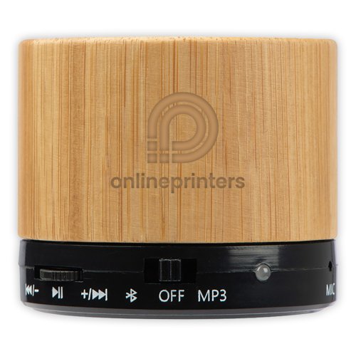 Lichte houten Bluetooth-luidspreker met bedieningspaneel.