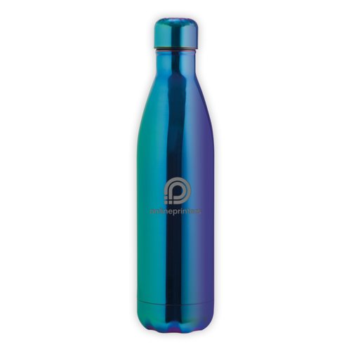 Blauwe roestvrijstalen waterfles, vacum gesoleerd met schroefdop.
