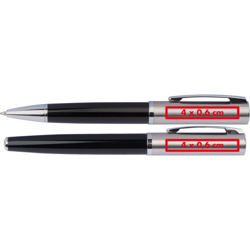 Zwarte schrijfset met balpen en etui.