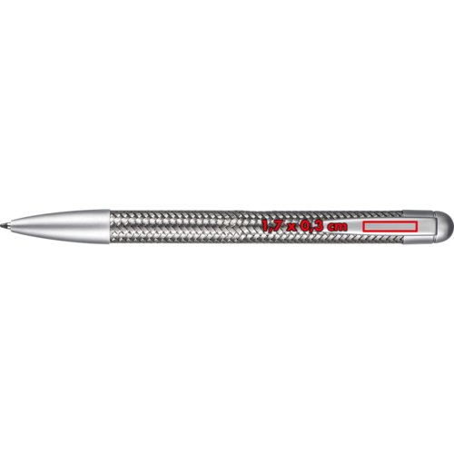 Zilverkleurige metalen balpen met clip en drukknopmechanisme.