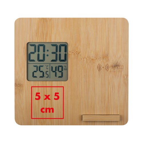 Licht houten weerstation met digitale display.