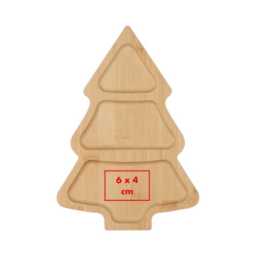 Licht houten snackbakje in kerstboomvorm met meerdere vakken.