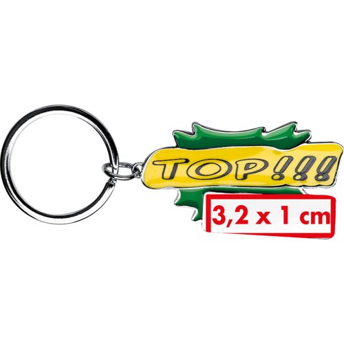 Metalen sleutelhanger met hanger en metalen ring.