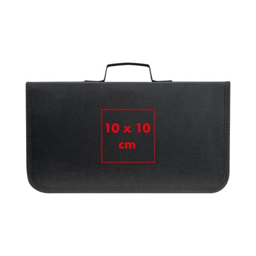 Zwarte barbecueset met handvat en ritssluiting.