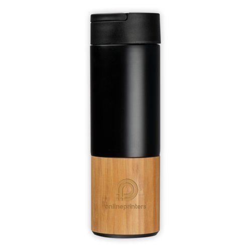 Bamboe en metalen vacum gesoleerde fles met deksel.