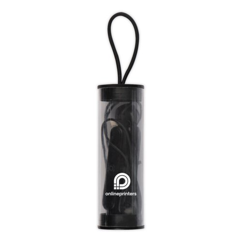 Zwarte Bluetooth-koptelefoon met oplaadcase.