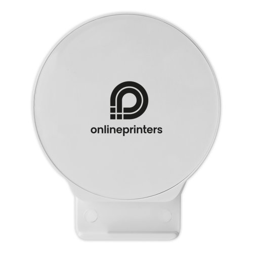 Witte plastic houder met balpen.