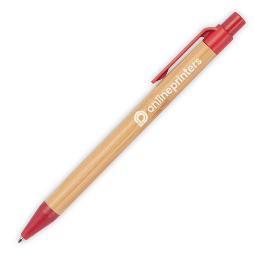 Rode bamboe balpen met clip en drukmechanisme.