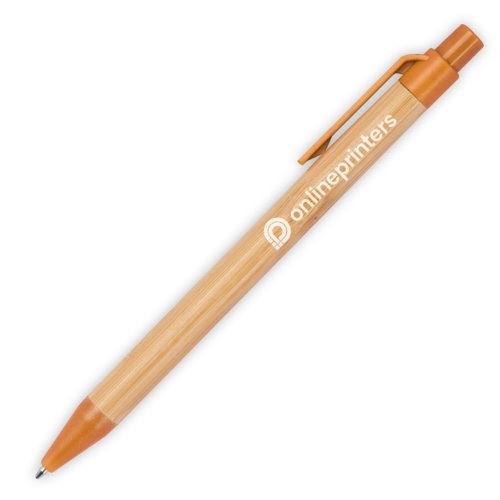 Oranje bamboe balpen met clip.