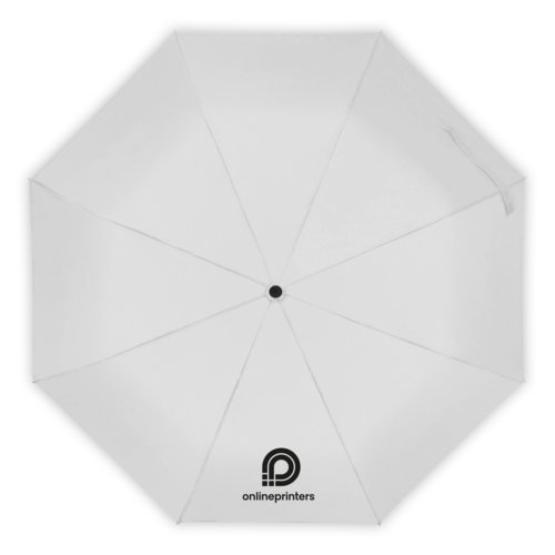 Witte paraplu met automatische functie en hoes.