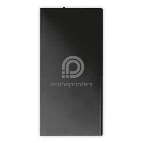 Zwarte powerbank met 8.000 mAh capaciteit.