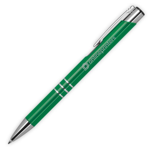 Groene metalen balpen met clip en drukmechanisme.