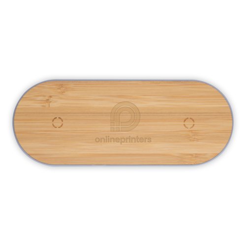 Houten inductie laadstation in een langwerpig ontwerp.
