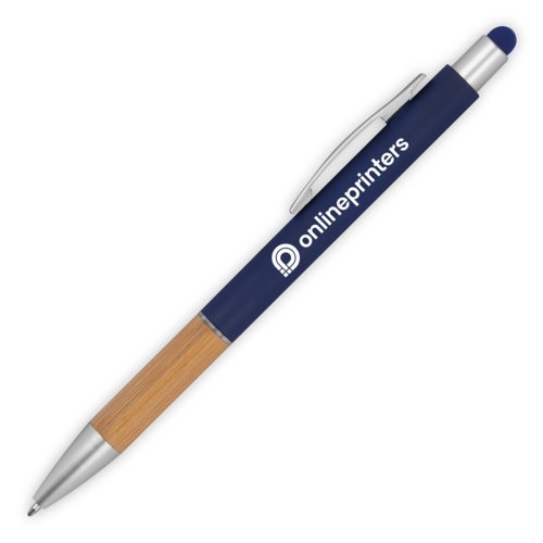Donkerblauwe balpen met touchfunctie en clip.