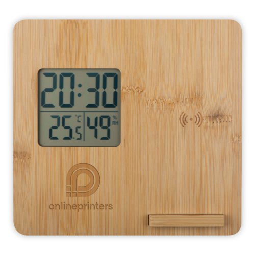 Licht houten weerstation met digitaal display.