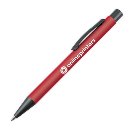 Bordeauxrode balpen met clip en drukknop.
