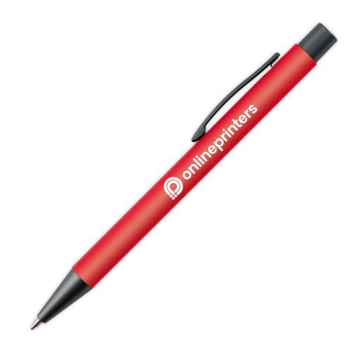 Rode plastic balpen met clip en drukknop.