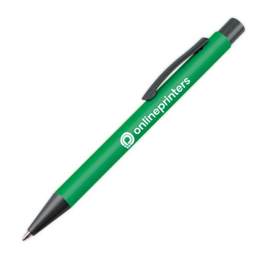 Groene plastic balpen met clip.
