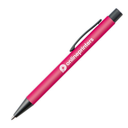 Roze kunststof balpen met clip.
