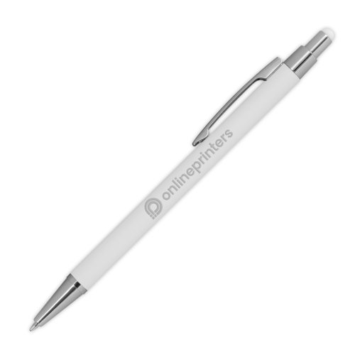 Witte metalen balpen met touchfunctie en clip.