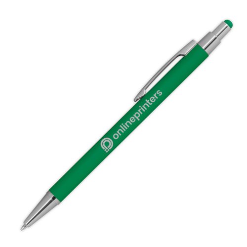 Groene metalen balpen met touchfunctie en clip.