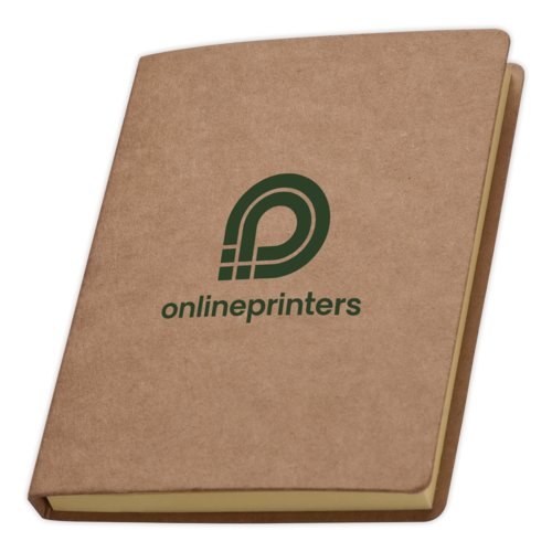 Bruin notitieboekje met plaknotities.
