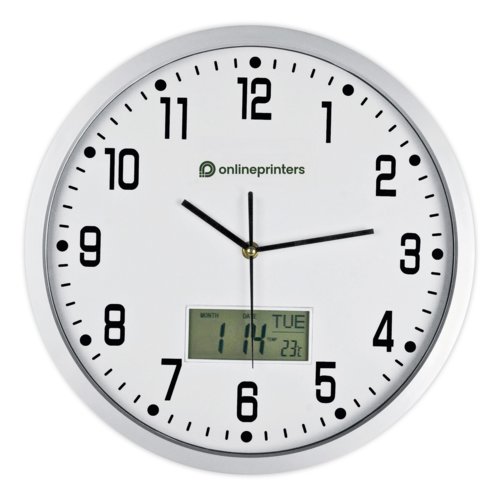 Analoge wandklok met digitaal display.
