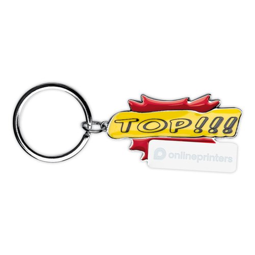 Meerkleurige metalen sleutelhanger met ring.