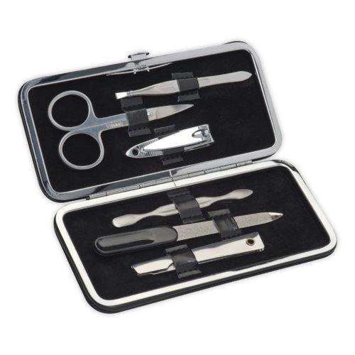 Meerdelige metalen manicure set met etui.