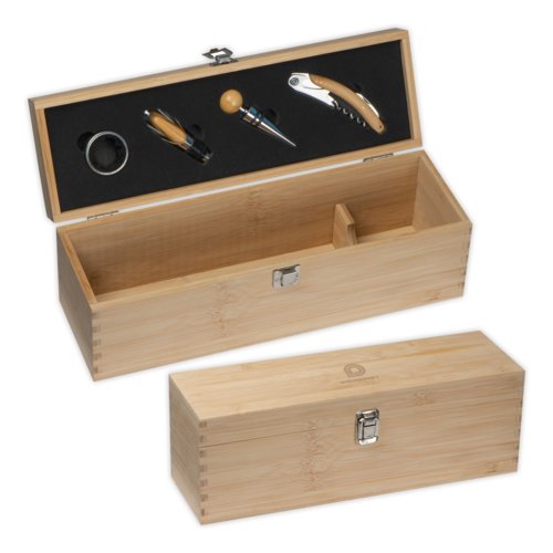 Houten wijnkist met sluiting.