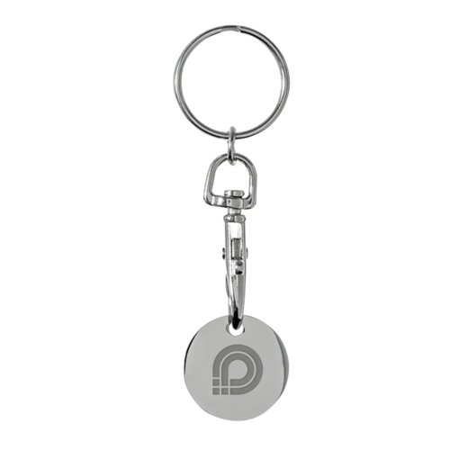Metalen sleutelhanger met karabijnsluiting en ring.