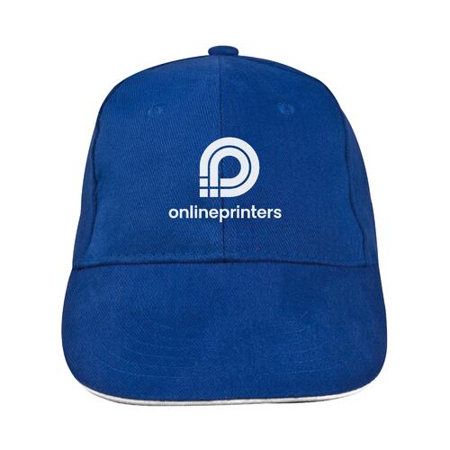 Blauwe 6-panel katoenen baseballpet met verstelbare band.