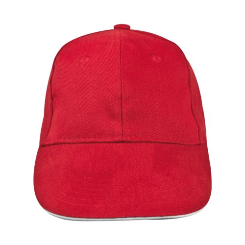 Rode stoffen baseballcap met zes panelen.