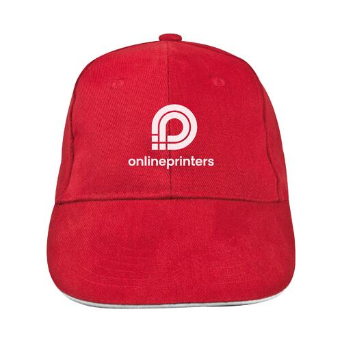 Rode stoffen baseballcap met zes panelen.