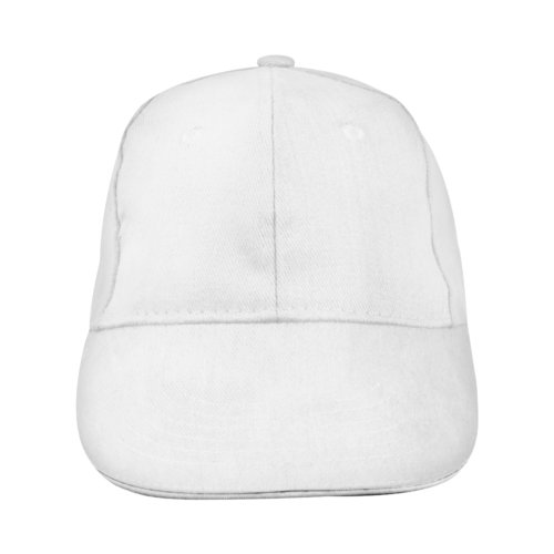 Witte stoffen baseballcap met zes panelen.