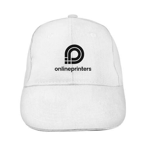 Witte stoffen baseballcap met zes panelen.