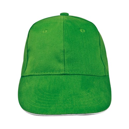 Groene stoffen baseballpet met zes panelen.
