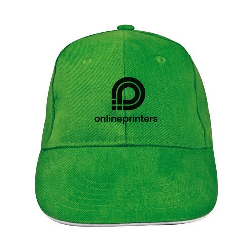 Groene stoffen baseballpet met zes panelen.