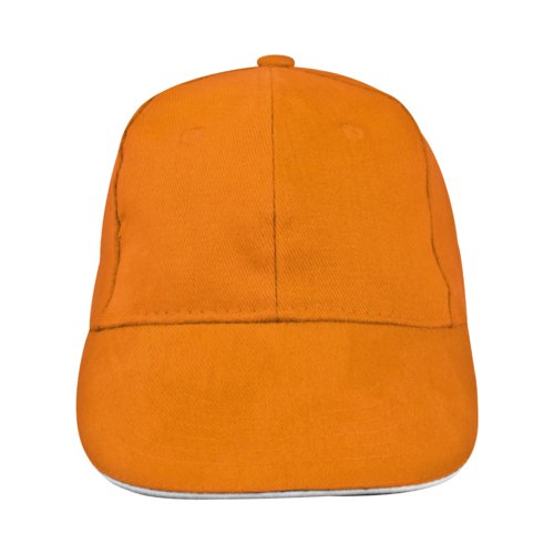 Oranje stoffen 6-panel baseballpet met verstevigde voorkant.
