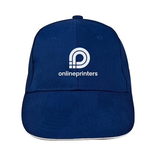 Donkerblauwe stoffen baseballpet met zes panelen.