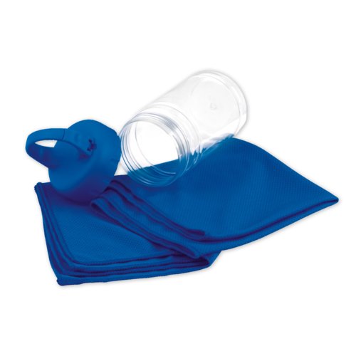 Blauwe microvezel sporthanddoek.